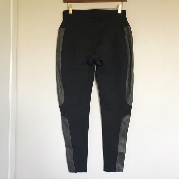 SPANX Black Panel Faux Leather Ponte Shaping Leggings Size Large - Picture 5 of 14